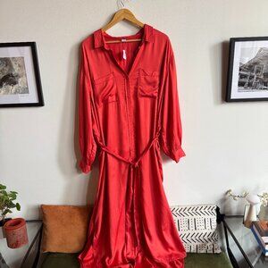 NWT Old Navy Tie-Belt Long Sleeve Midi Shirt Dress - Plus Size